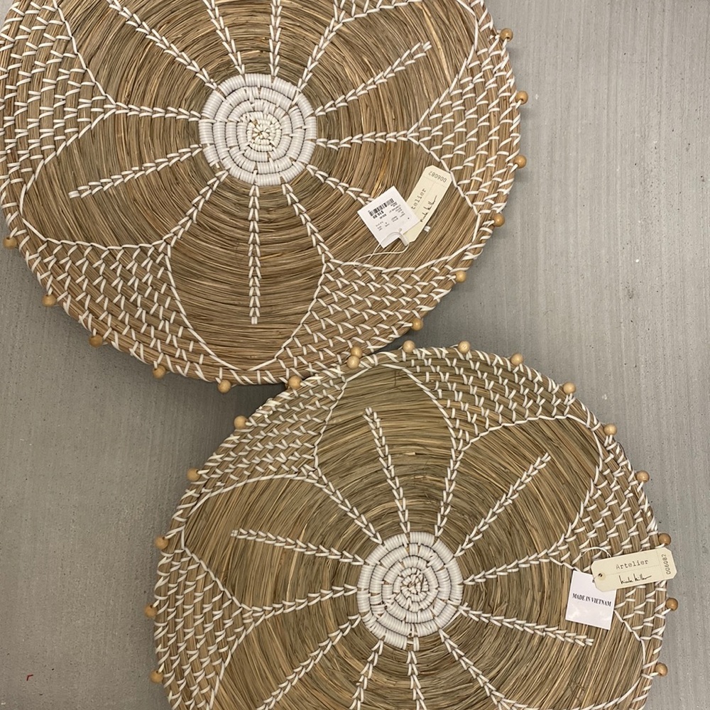 NWT Set of 2 Basket Wall Pieces floral woven pattern
